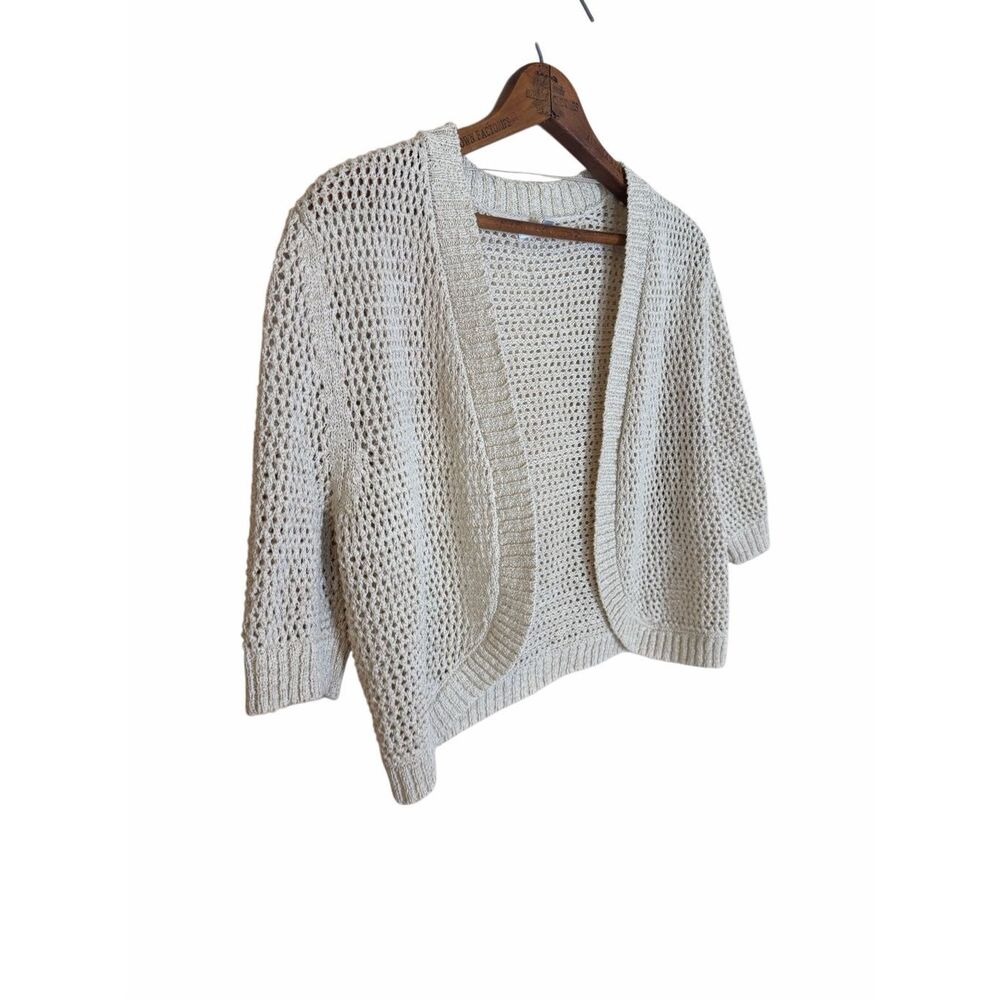 Croft & Barrow NWOT Crochet Open Front Short Sleeve Knit Shrug Cream Size XL - Picture 3 of 9